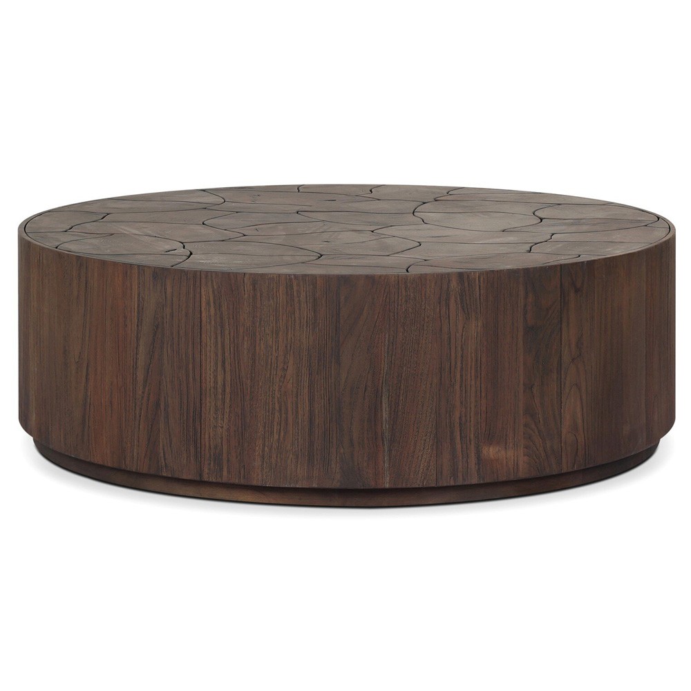 Ridge Rustic Lodge Dark Brown Teak Round Outdoor Coffee Table|