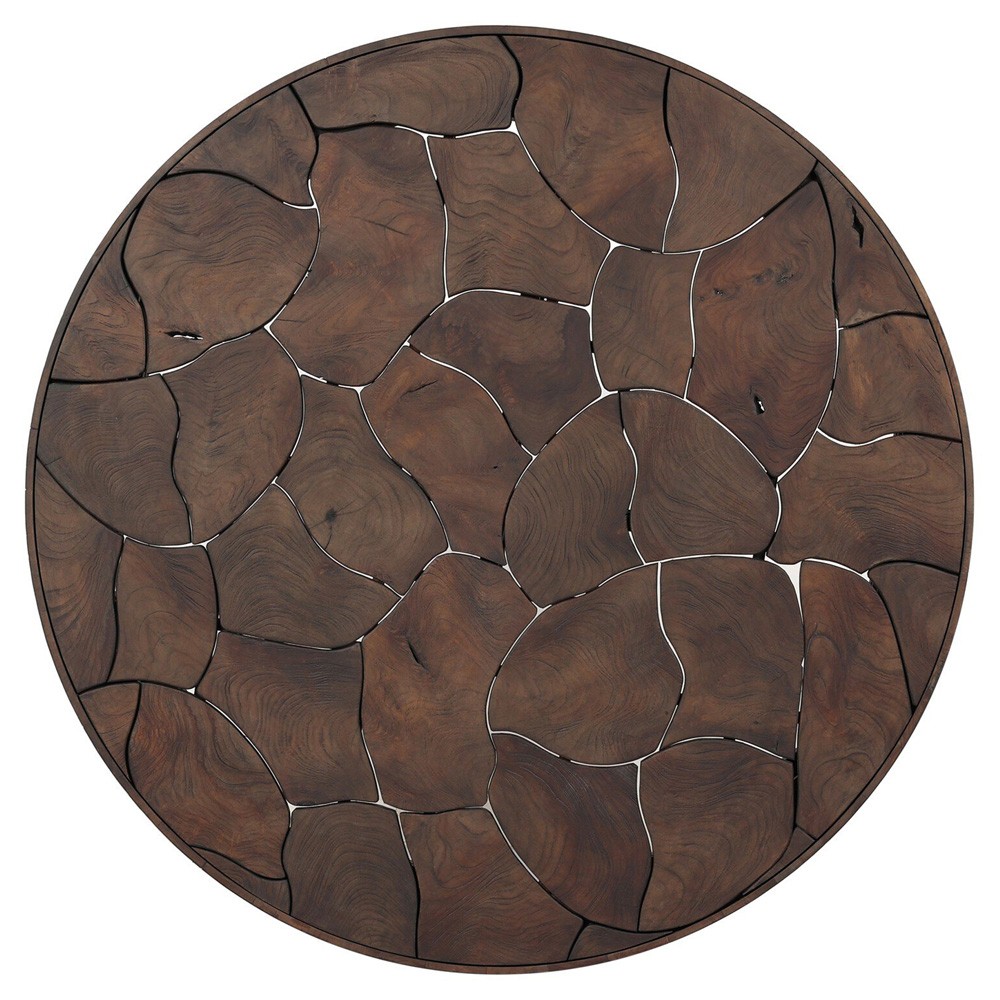 Ridge Rustic Lodge Dark Brown Teak Round Outdoor Coffee Table|