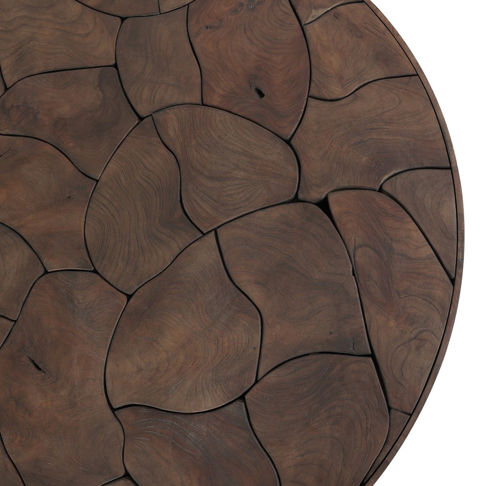 Ridge Rustic Lodge Dark Brown Teak Round Outdoor Coffee Table|