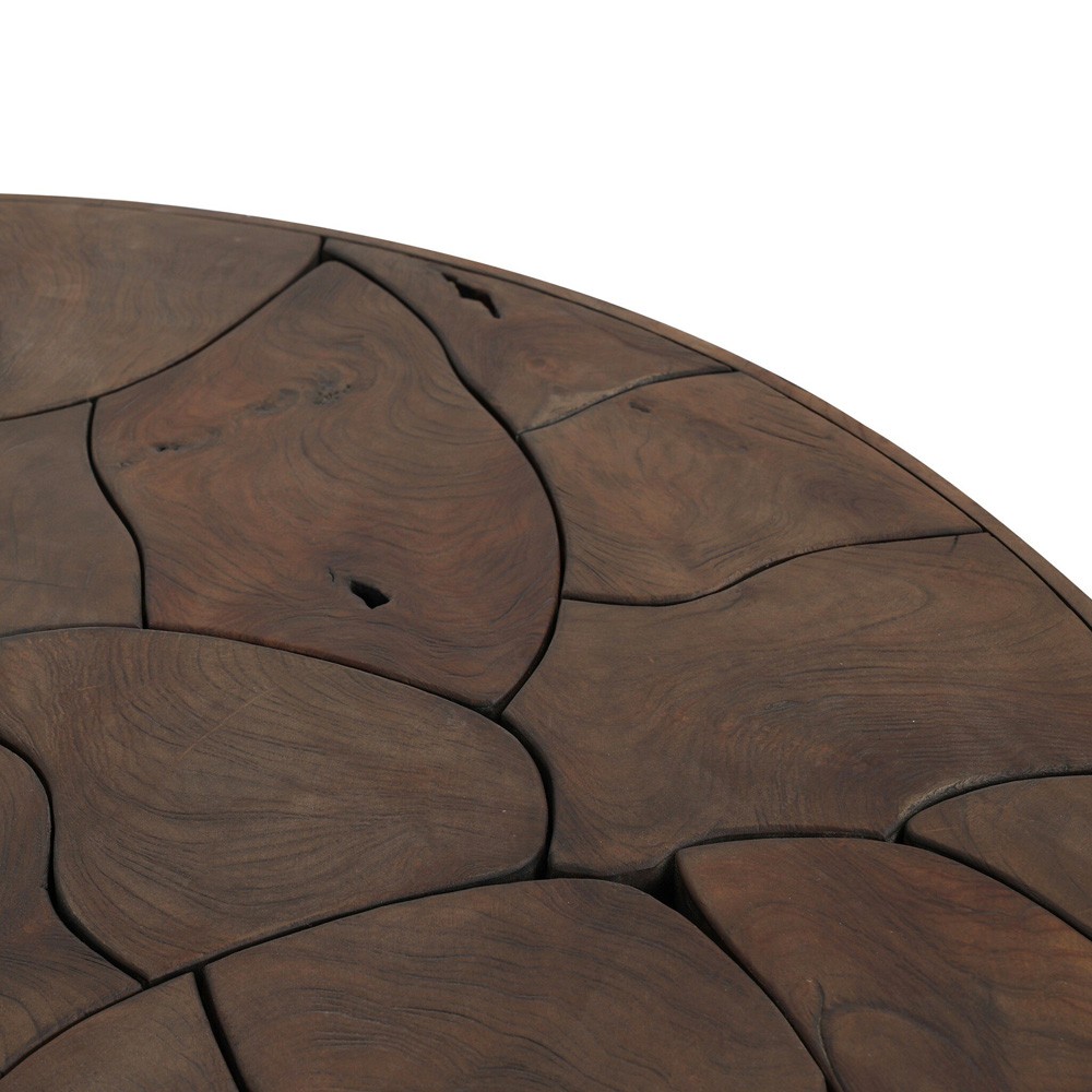 Ridge Rustic Lodge Dark Brown Teak Round Outdoor Coffee Table|