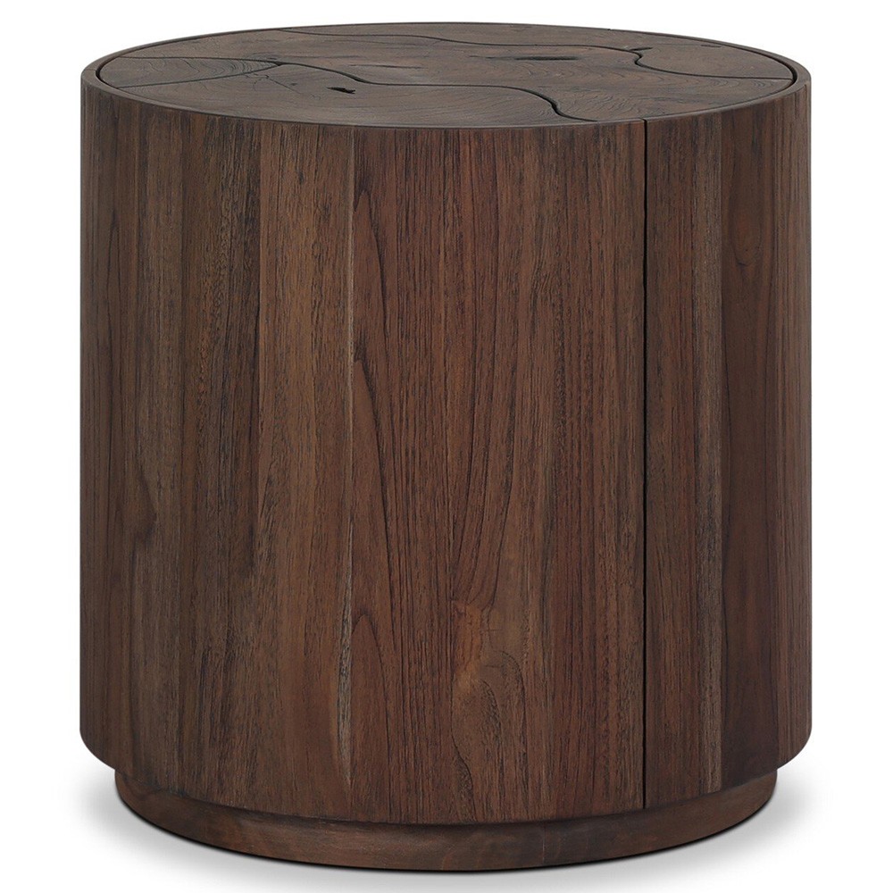Ridge Rustic Lodge Dark Brown Teak Outdoor Drum End Table|
