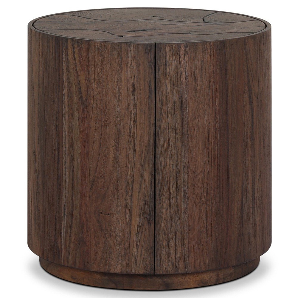 Ridge Rustic Lodge Dark Brown Teak Outdoor Drum End Table|