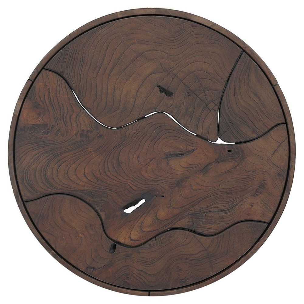 Ridge Rustic Lodge Dark Brown Teak Outdoor Drum End Table|