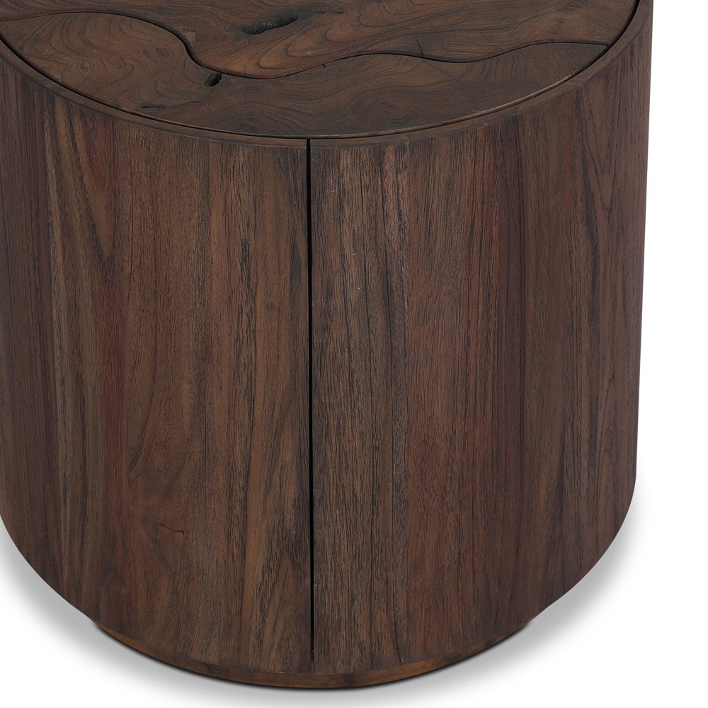 Ridge Rustic Lodge Dark Brown Teak Outdoor Drum End Table|