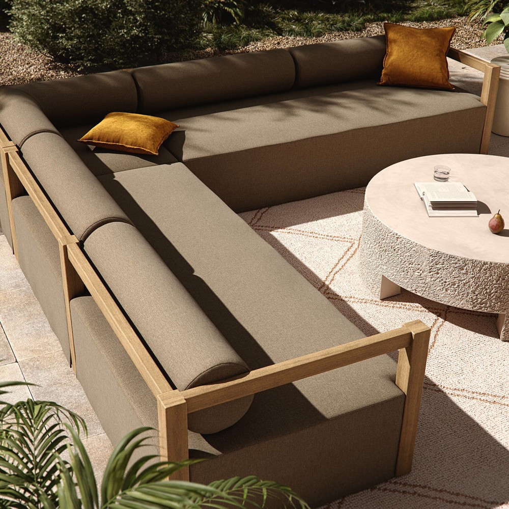 Laskin Modern Classic Brown Teak Corner Outdoor Sectional - 124"|