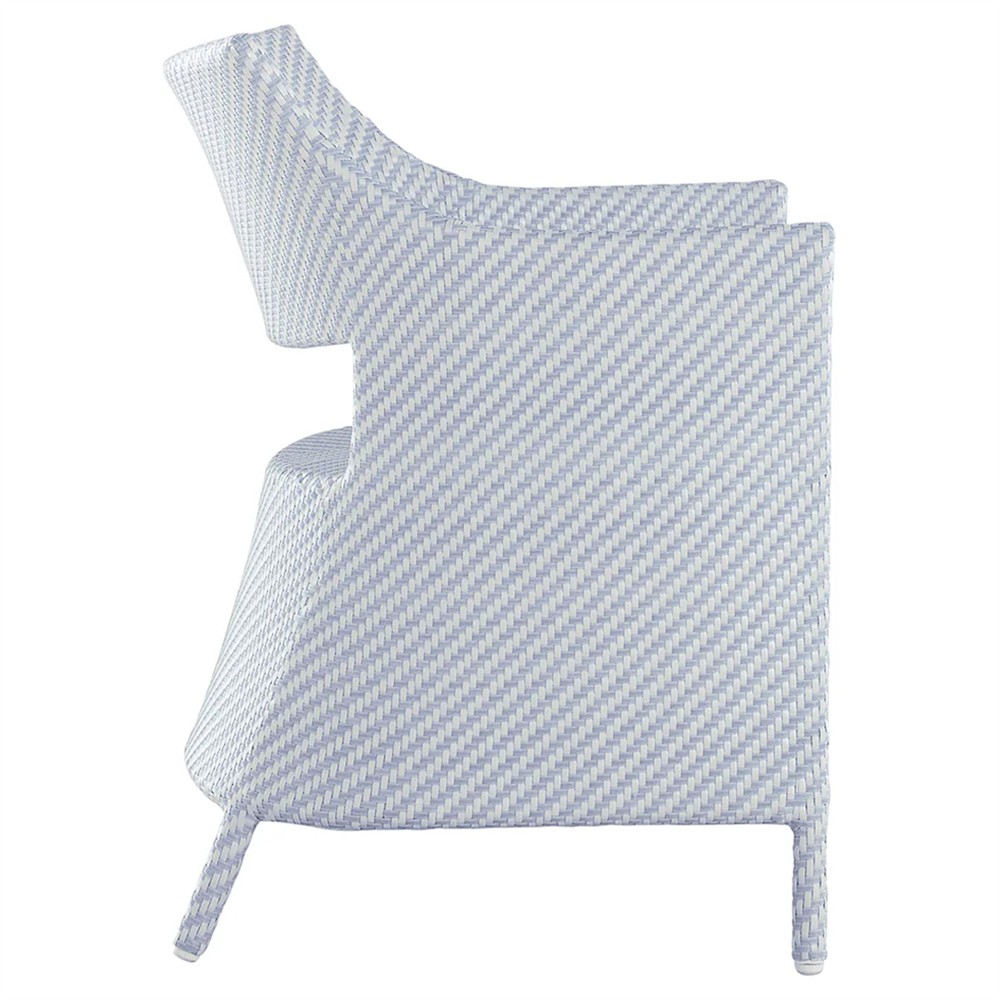 Bari Coastal Beach Blue Wicker Chevron Outdoor Arm Chair|