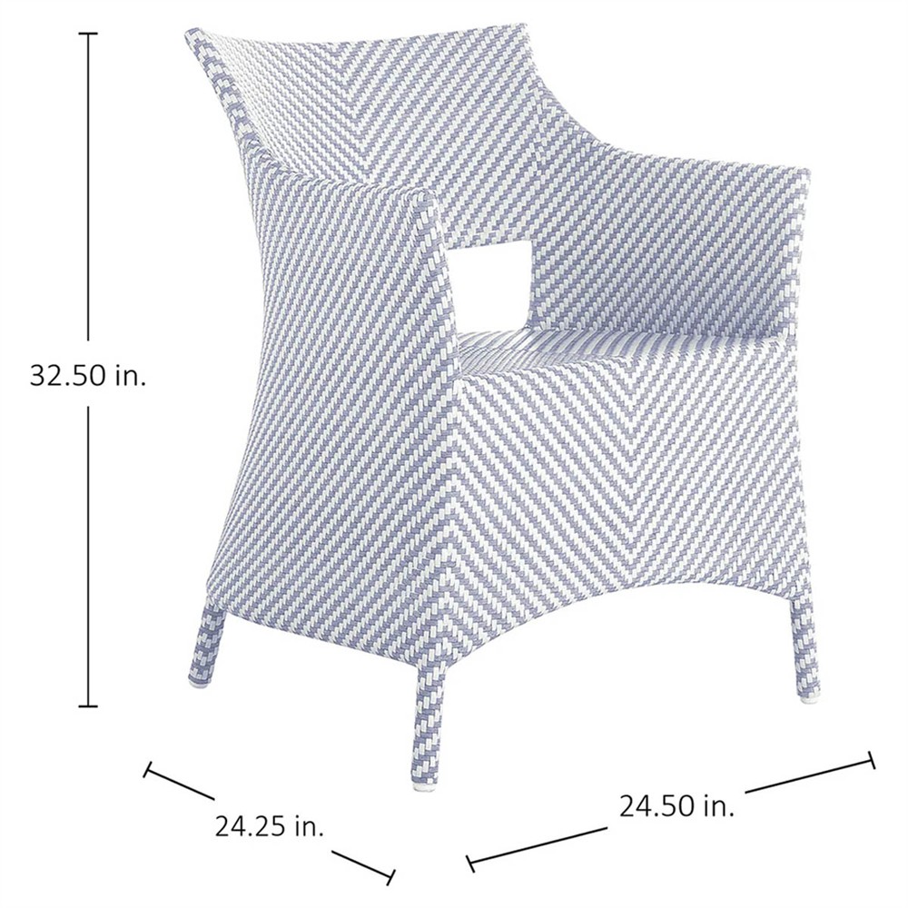 Bari Coastal Beach Blue Wicker Chevron Outdoor Arm Chair|