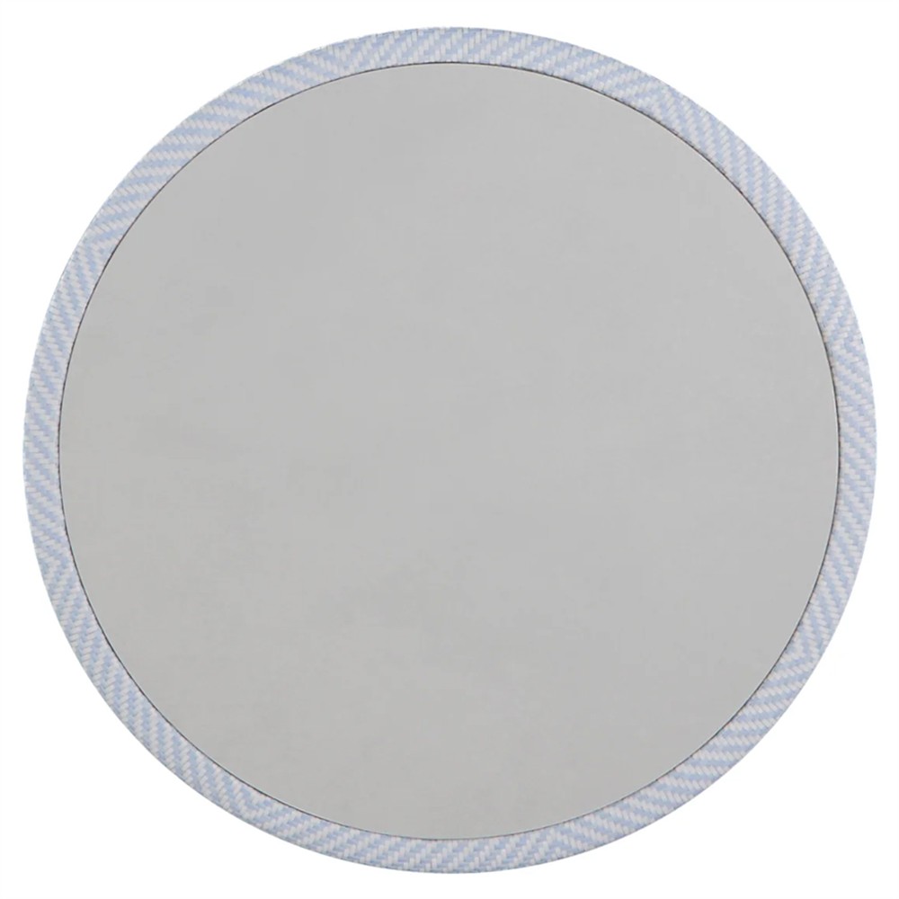 Bari Coastal Beach Blue Wicker Chevron Round Outdoor Coffee Table|