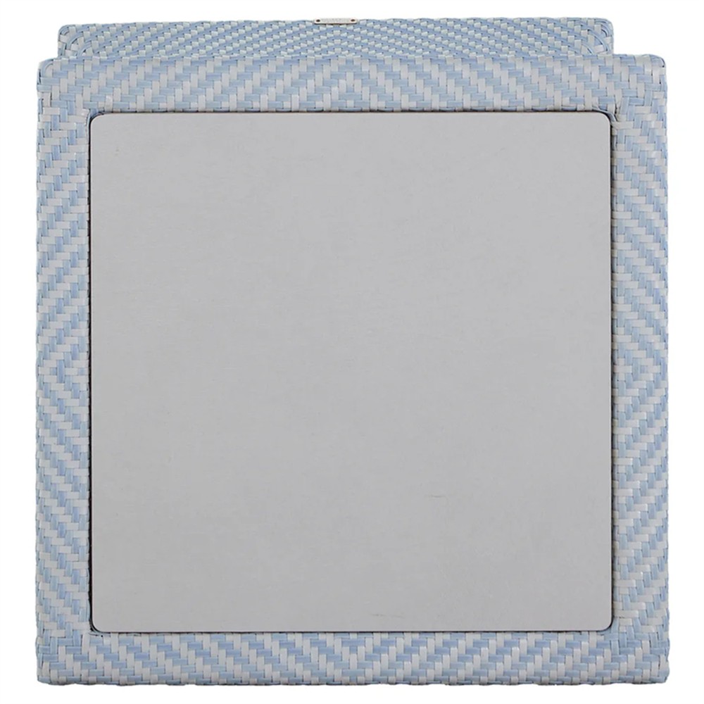 Bari Coastal Beach Blue Wicker Chevron Square Outdoor End Table|