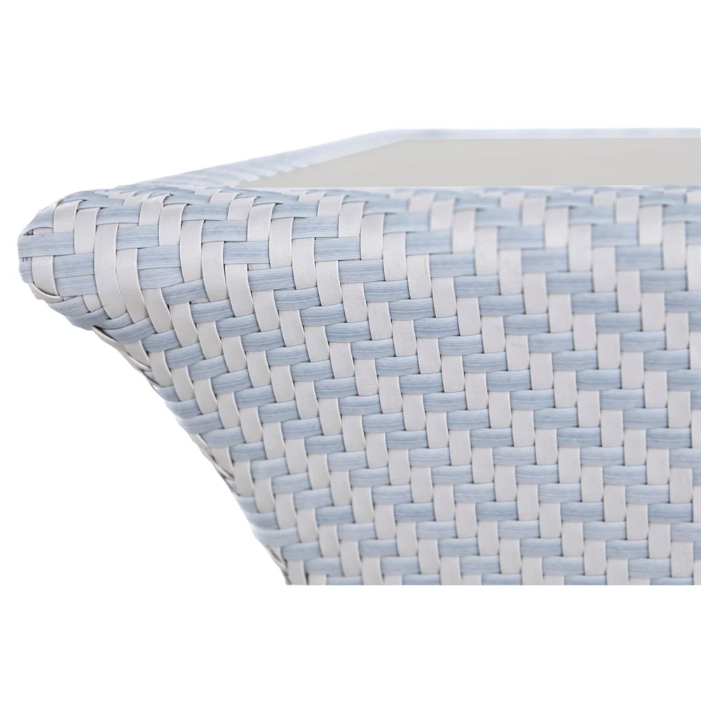 Bari Coastal Beach Blue Wicker Chevron Square Outdoor End Table|