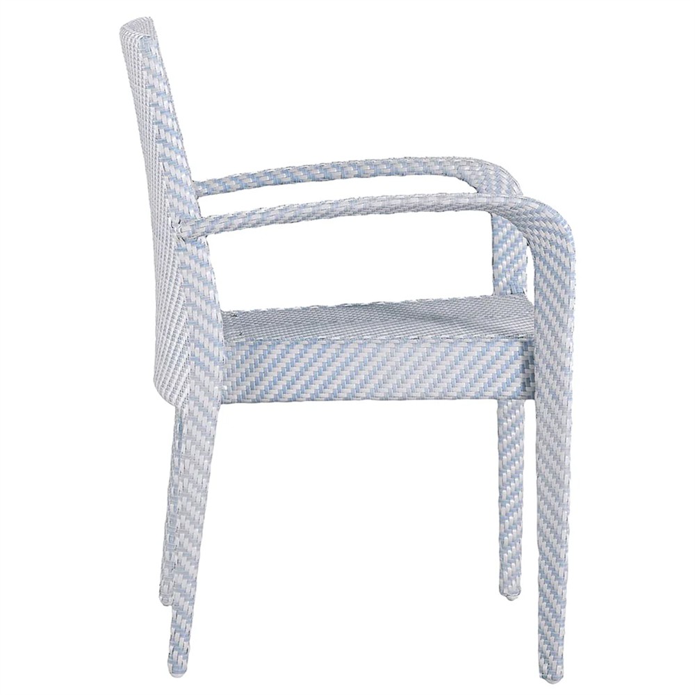 Bari Coastal Beach Blue Wicker Chevron Stacking Outdoor Dining Arm Chair|