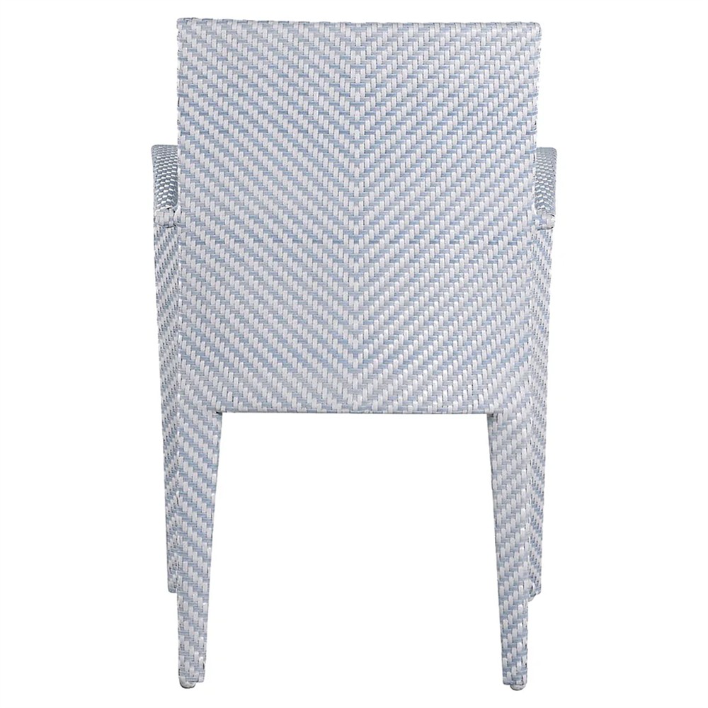 Bari Coastal Beach Blue Wicker Chevron Stacking Outdoor Dining Arm Chair|