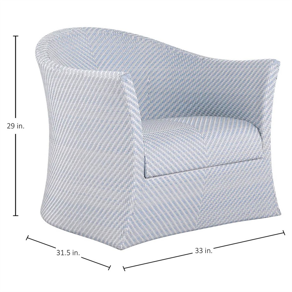 Bari Coastal Beach Blue Wicker Chevron Outdoor Swivel Lounge Chair|
