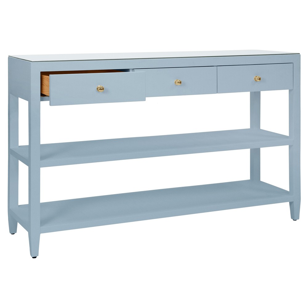 Worlds Away Briar Modern Classic Light Blue Linen Wood Console Table ...