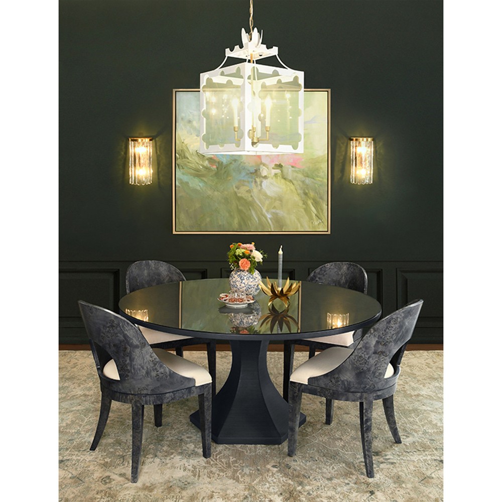 Worlds Away Bryce Modern Classic Navy Linen Wood Dining Table 51