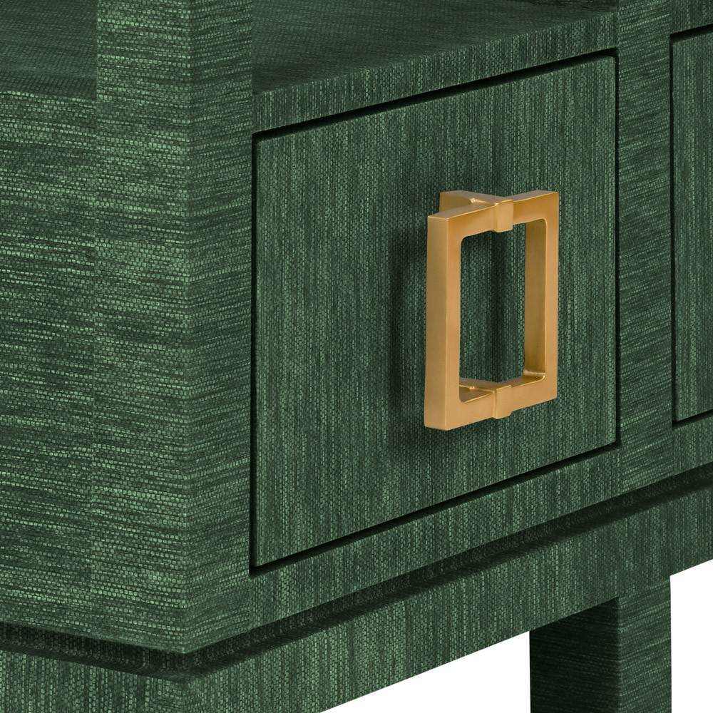 Worlds Away Campbell Modern Classic Green Grasscloth Console Table