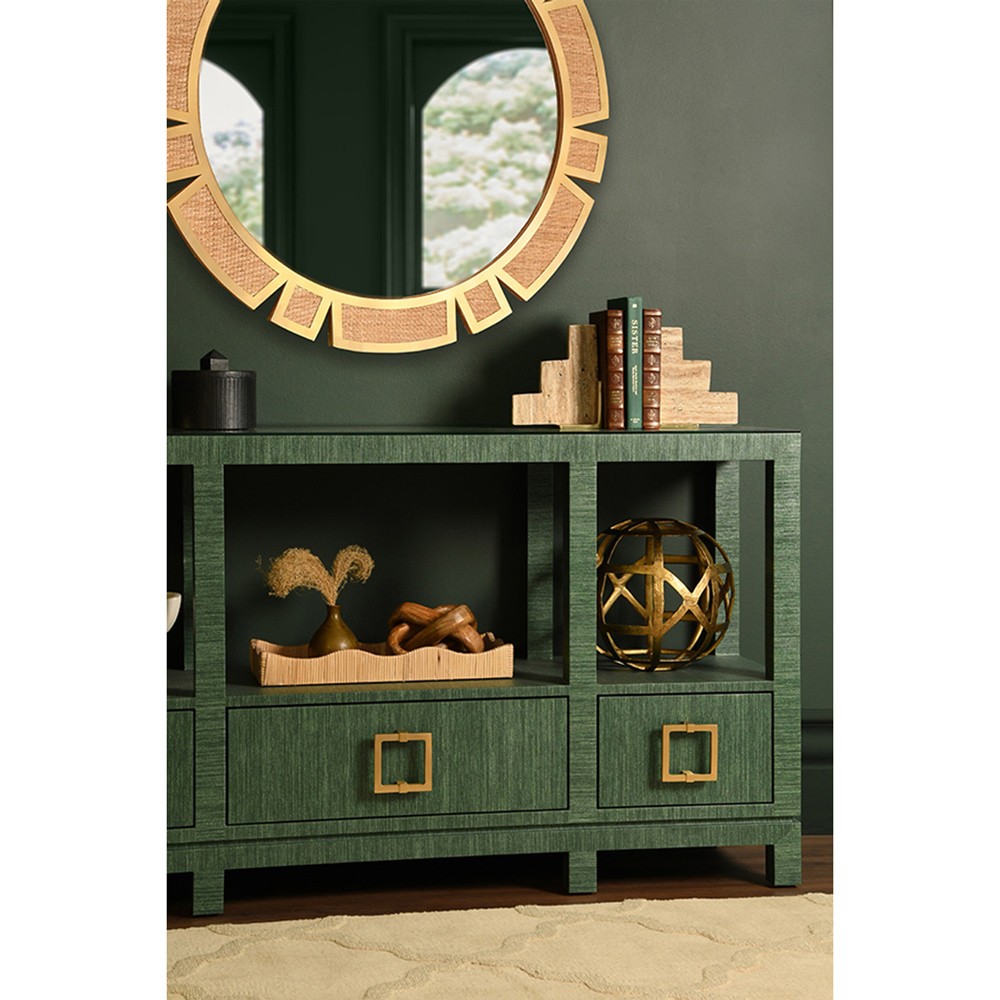 Worlds Away Campbell Modern Classic Green Grasscloth Console Table