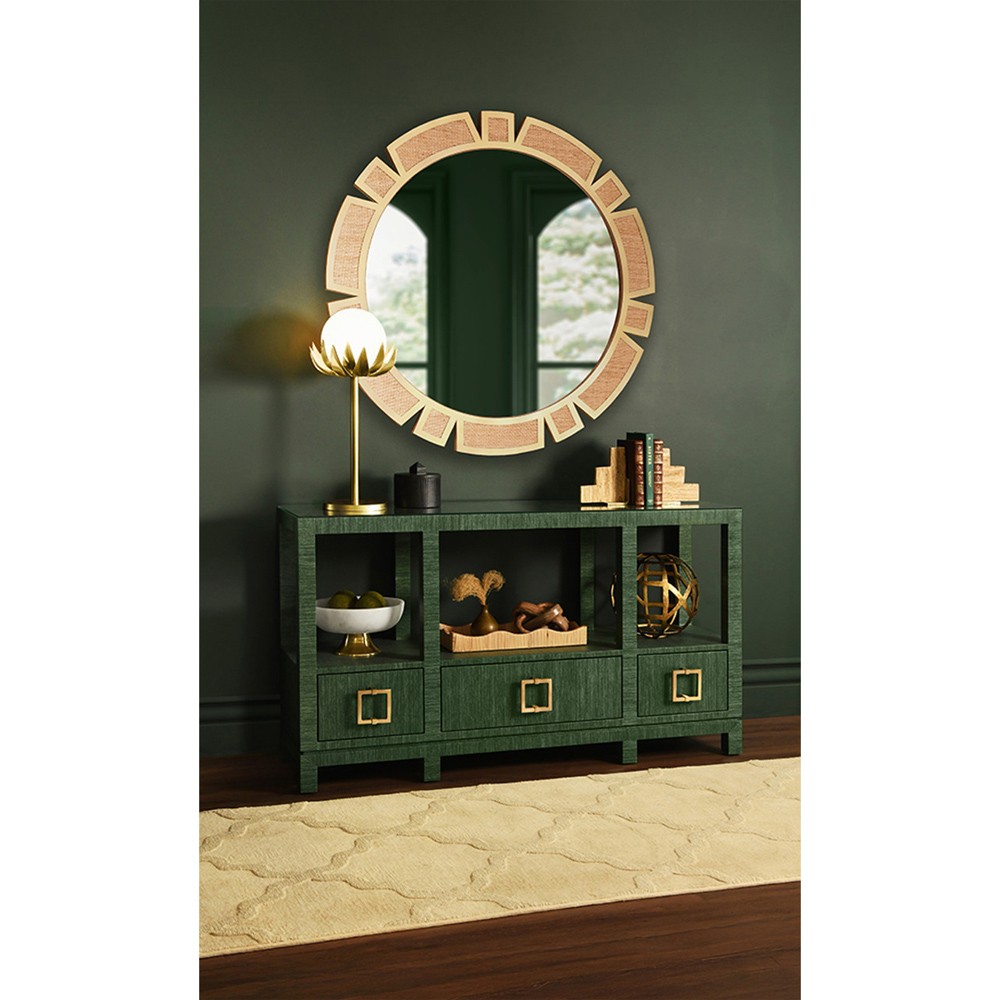 Worlds Away Campbell Modern Classic Green Grasscloth Console Table