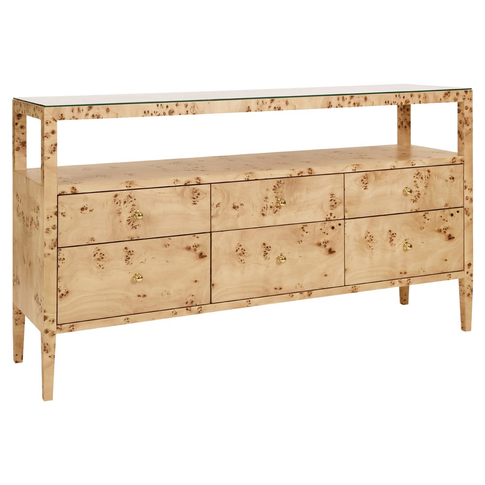 Worlds Away Lowen Modern Classic Brown Burl Console Table Long (53