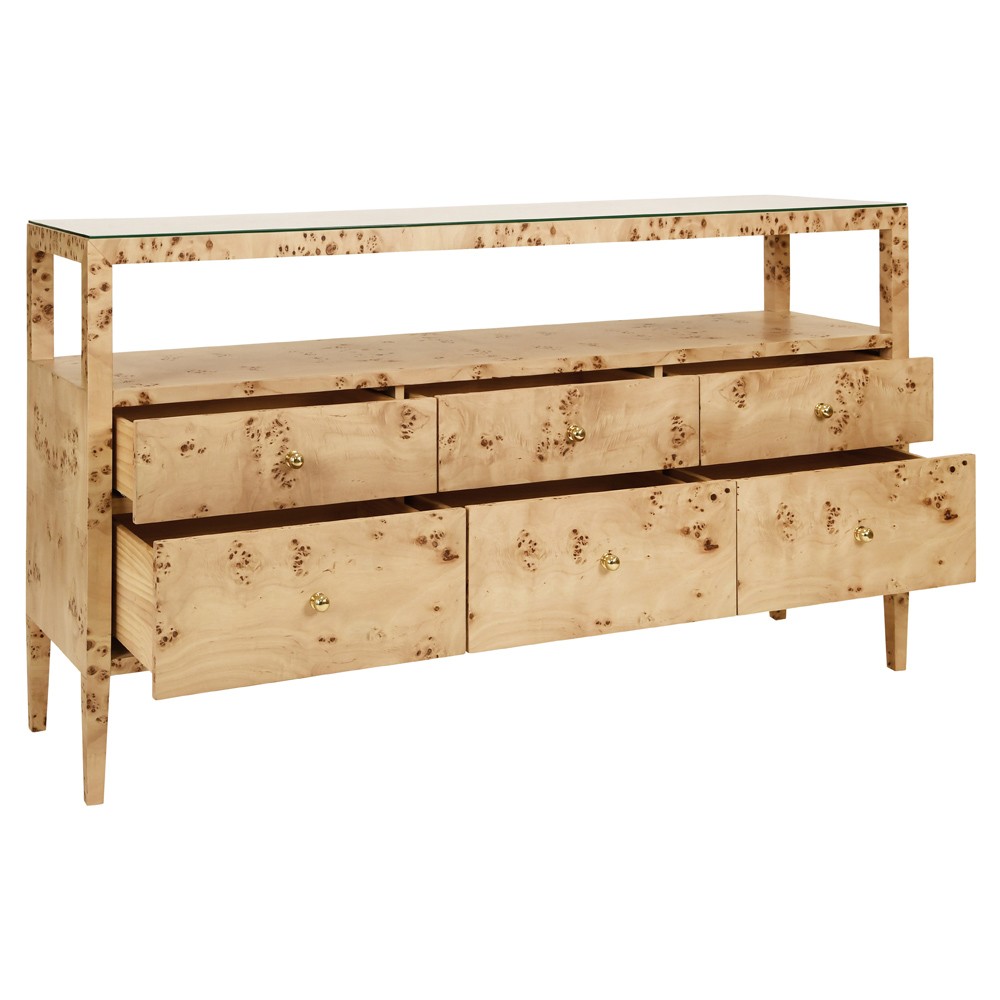 Worlds Away Lowen Modern Classic Brown Burl Console Table Long (53