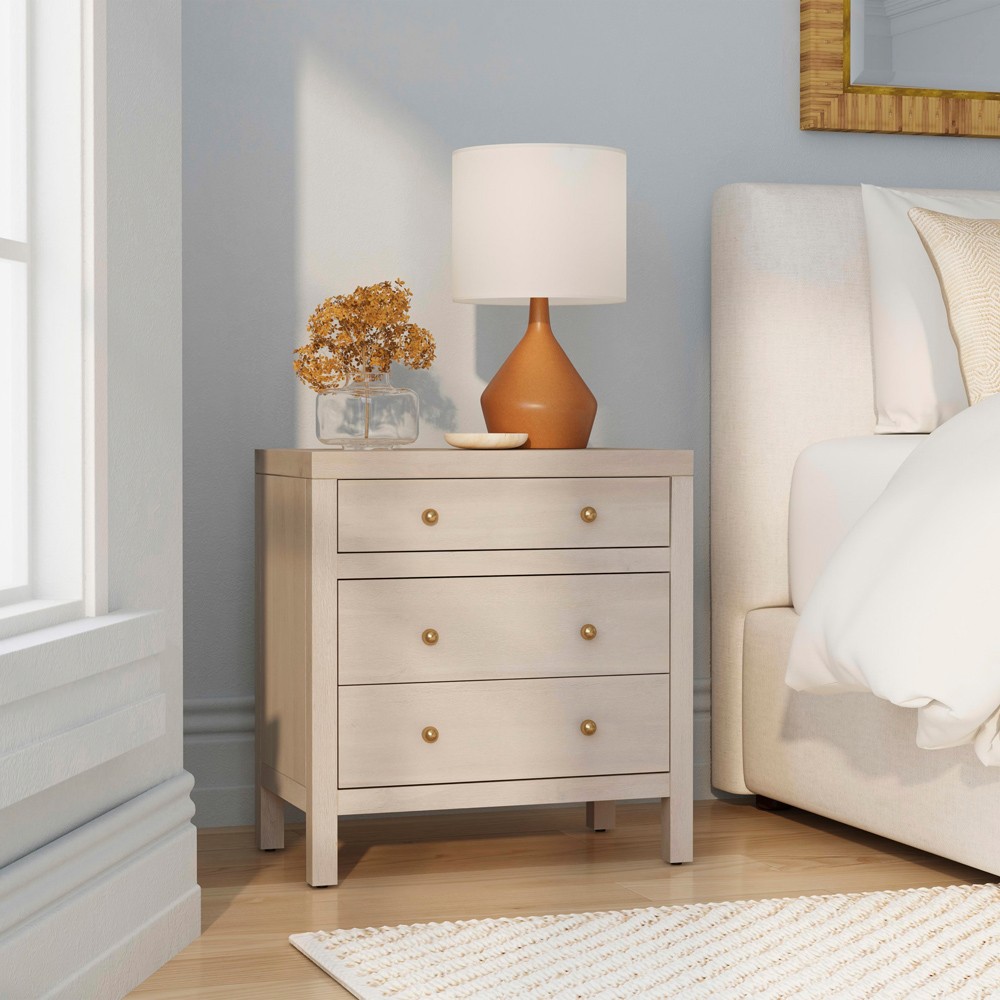 Shay Modern Classic Taupe Acacia Wood Nightstand|