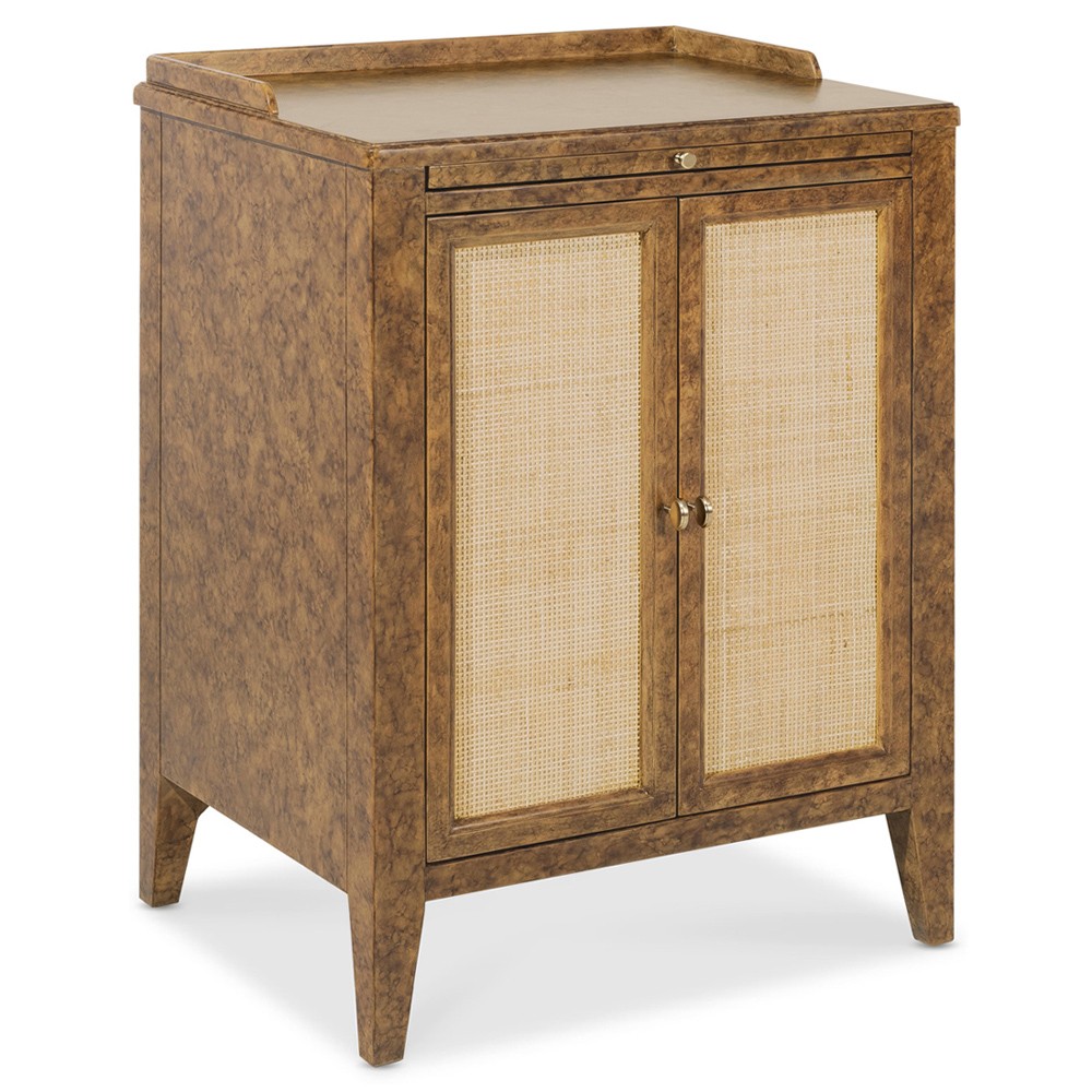 Alaine Modern Classic Brown Faux Tortoise Shell Woven Cane Nightstand|