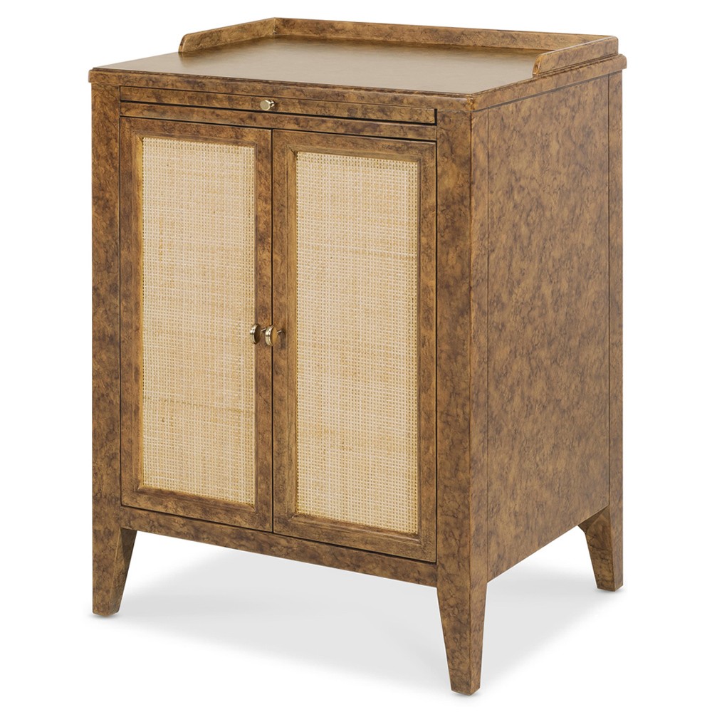 Alaine Modern Classic Brown Faux Tortoise Shell Woven Cane Nightstand|