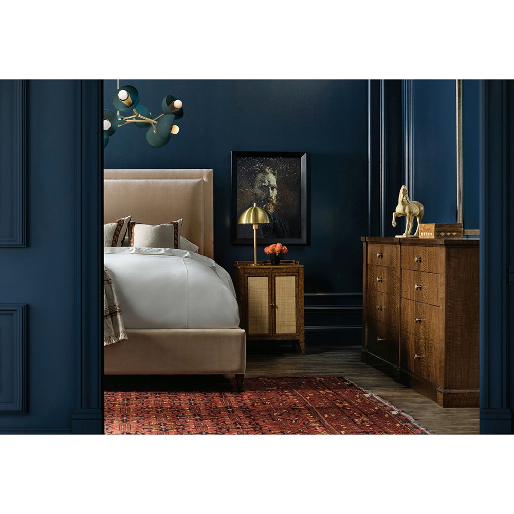 Alaine Modern Classic Brown Faux Tortoise Shell Woven Cane Nightstand|