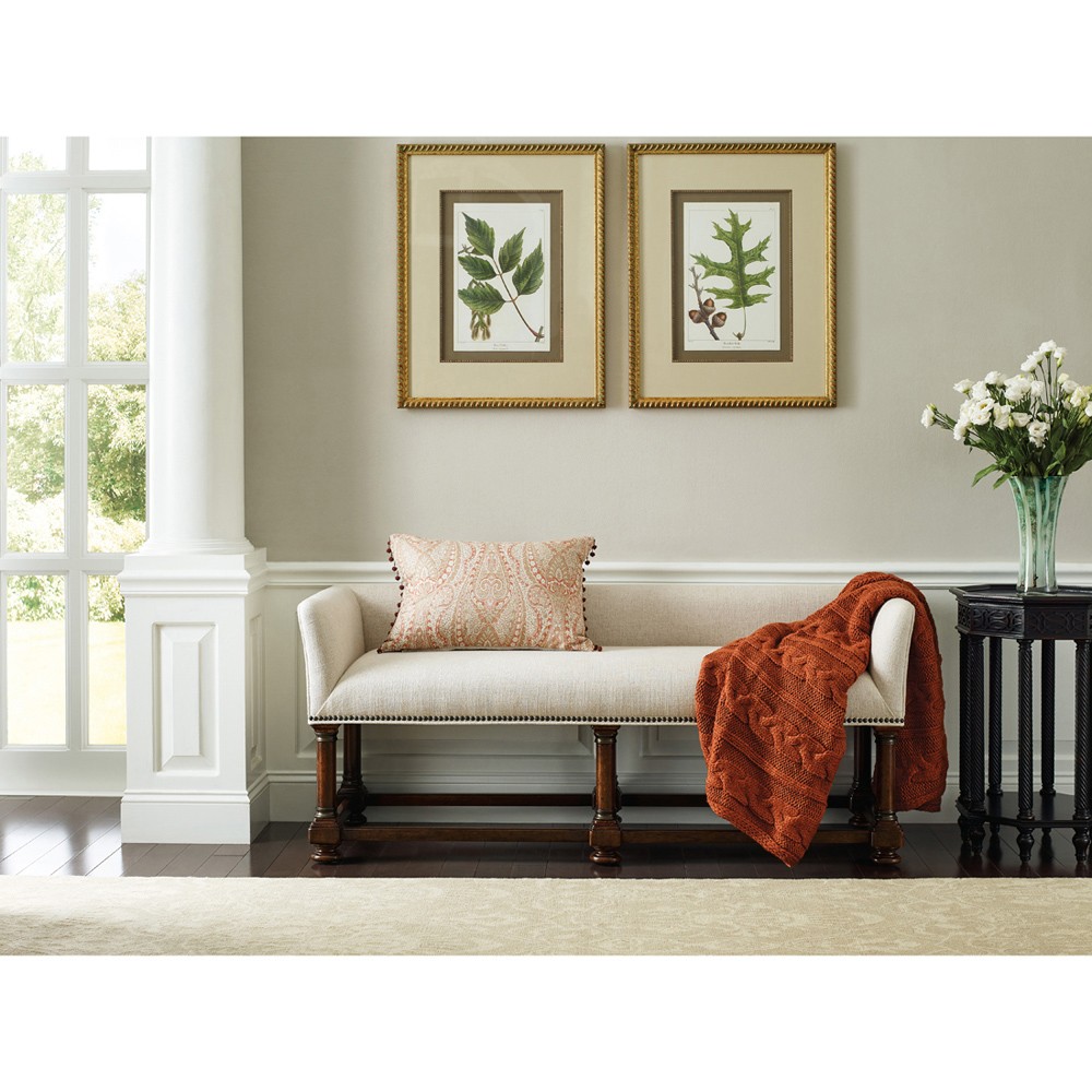 Harry Updated Traditional Beige Performance Cherry Wood Bench|