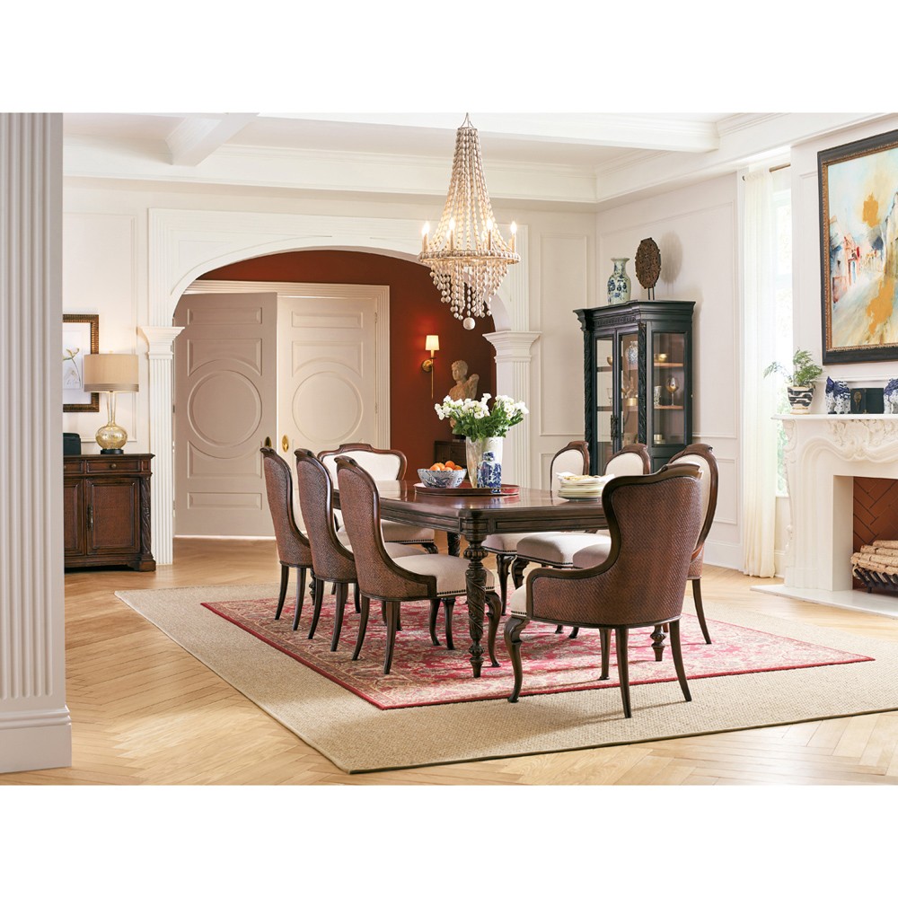 Harry Updated Traditional Beige Upholstered Cherry Wood Dining Arm Chair|