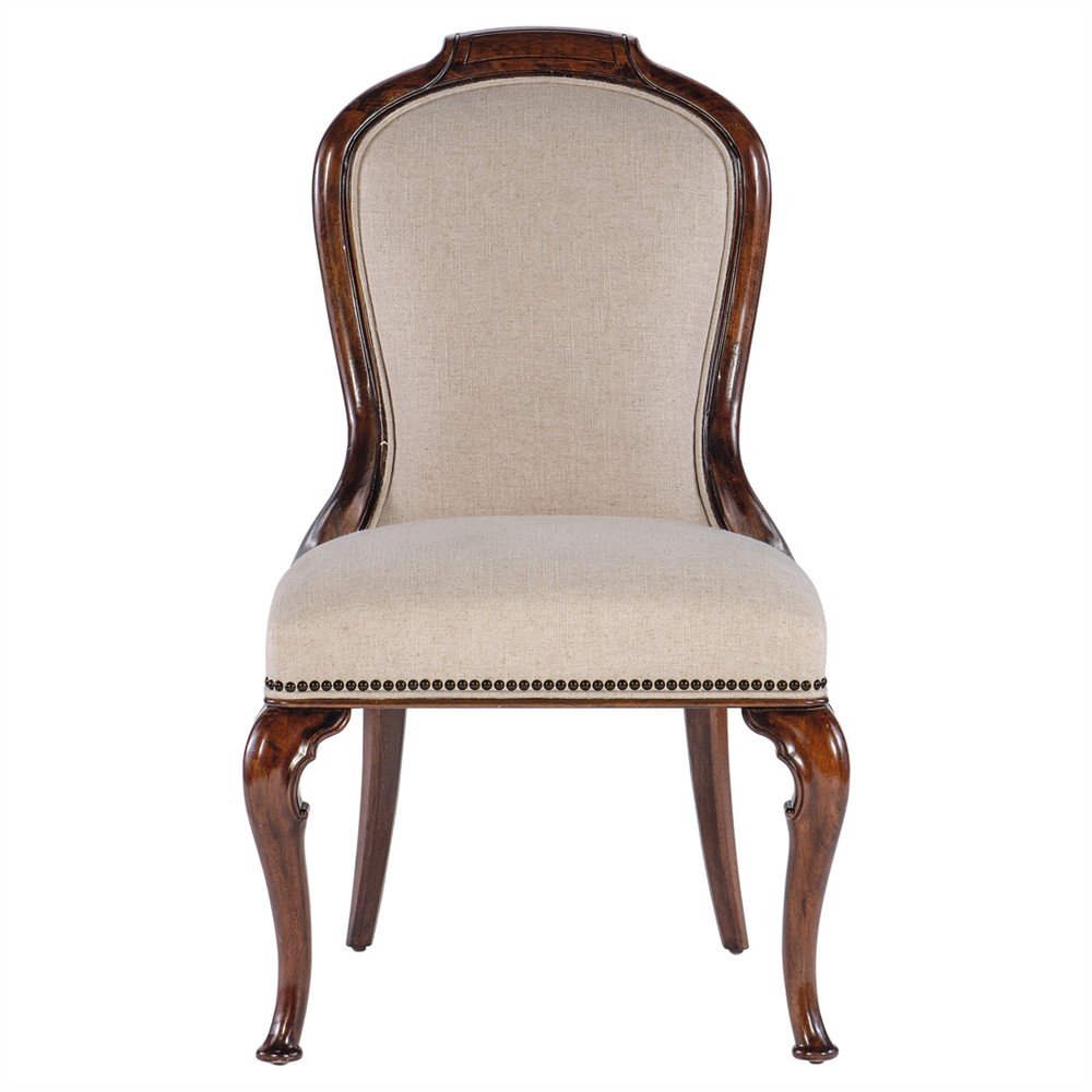 Harry Updated Traditional Beige Upholstered Cherry Wood Dining Chair|