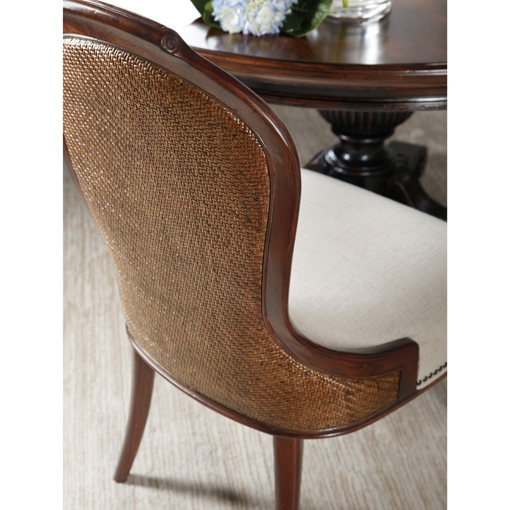 Harry Updated Traditional Beige Upholstered Cherry Wood Dining Chair|