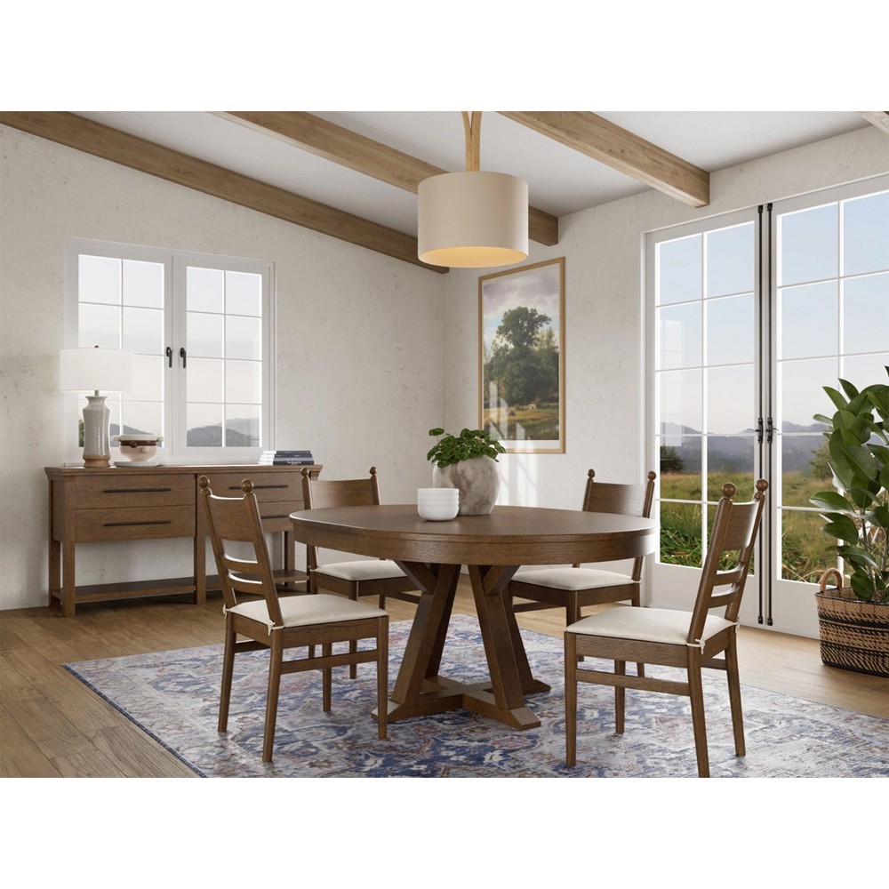 Callum Updated Traditional Cream Performance Brown Wood Chair|