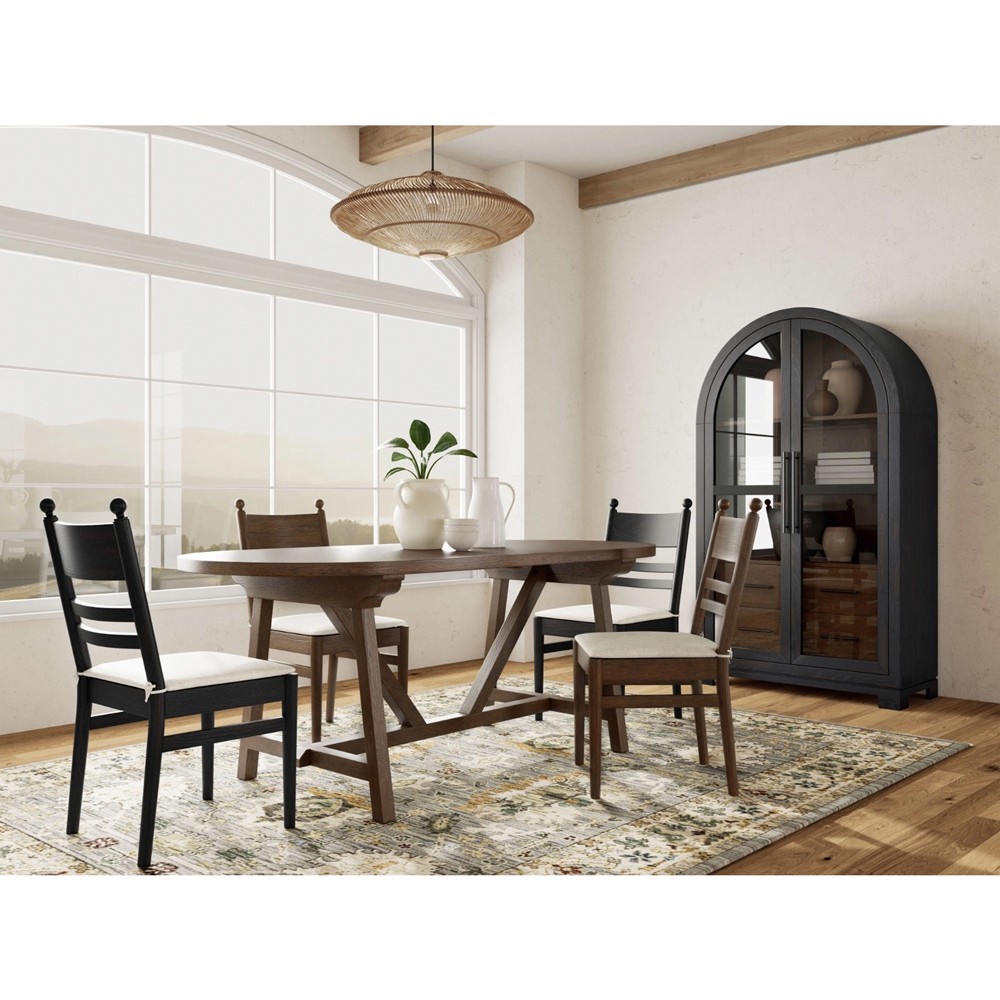 Callum Updated Traditional Brown Wood Oval Trestle Dining Table - 76"|