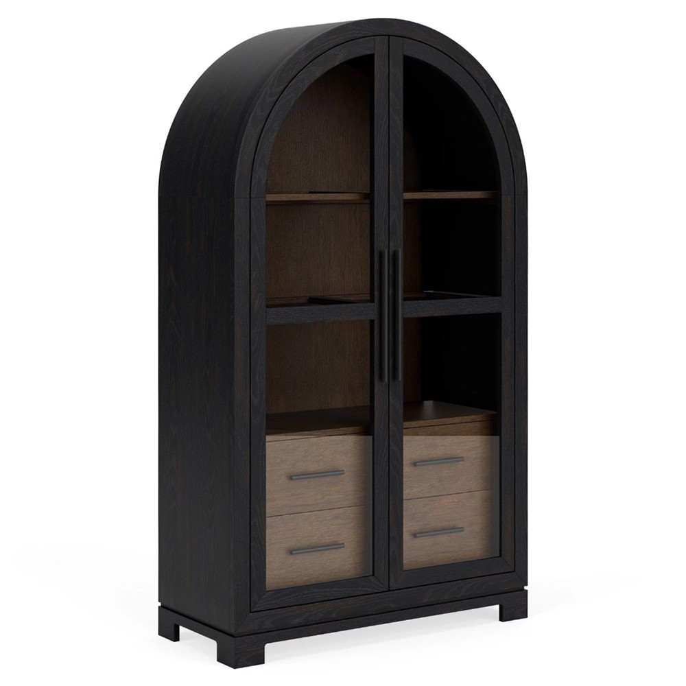 Callum Updated Traditional Black Wood Arched Display Cabinet|