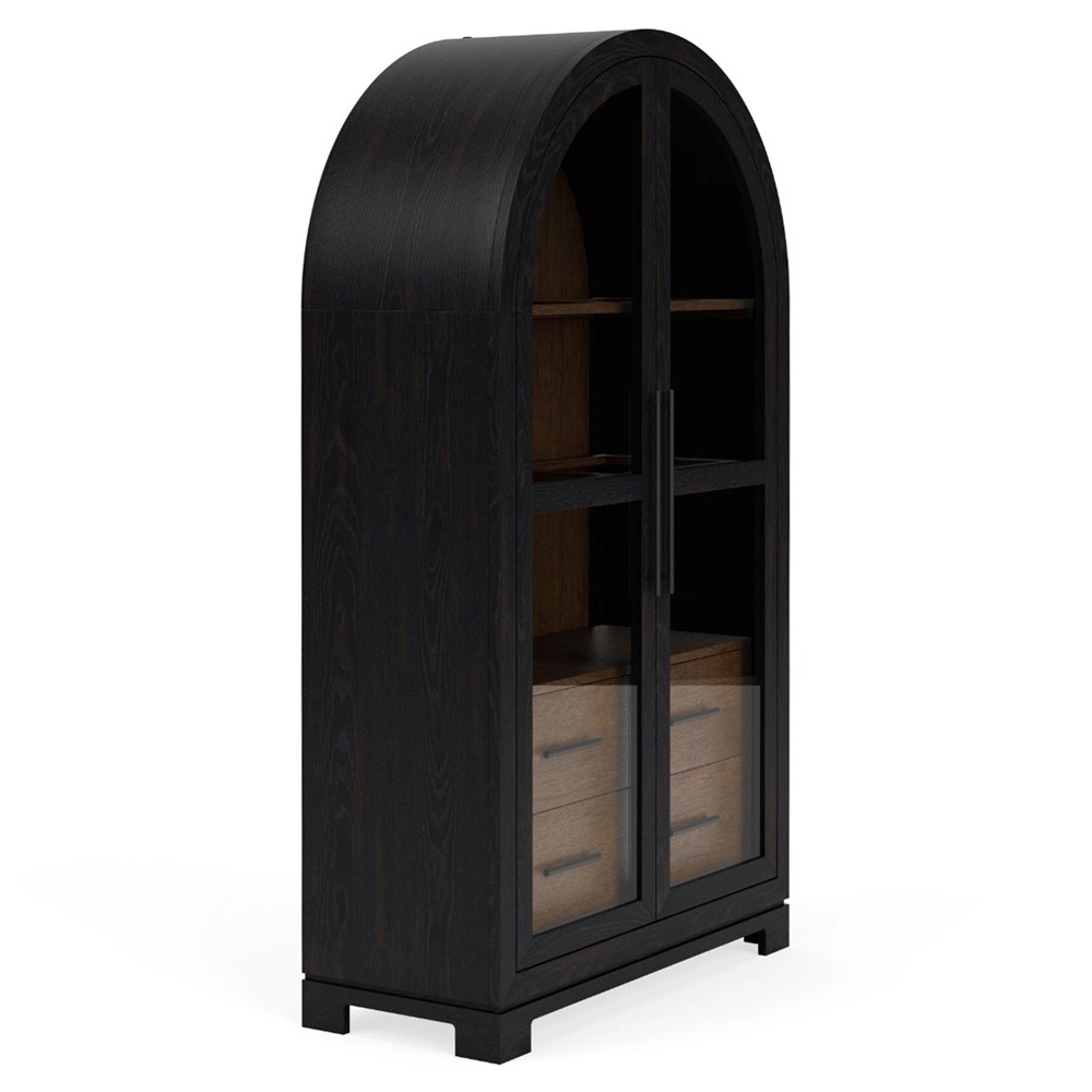 Callum Updated Traditional Black Wood Arched Display Cabinet|