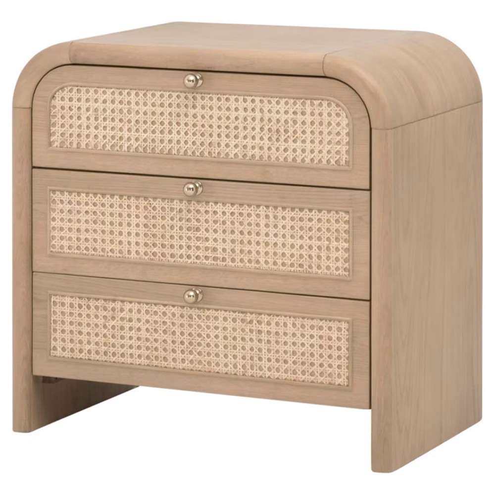Delphira Coastal Beach Natural Oak Woven Cane Nightstand|