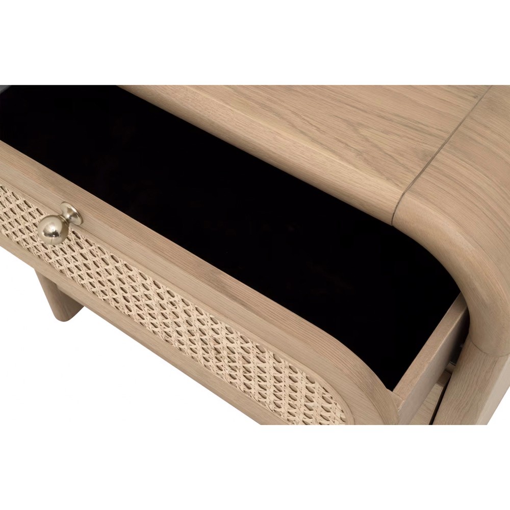 Delphira Coastal Beach Natural Oak Woven Cane Nightstand|