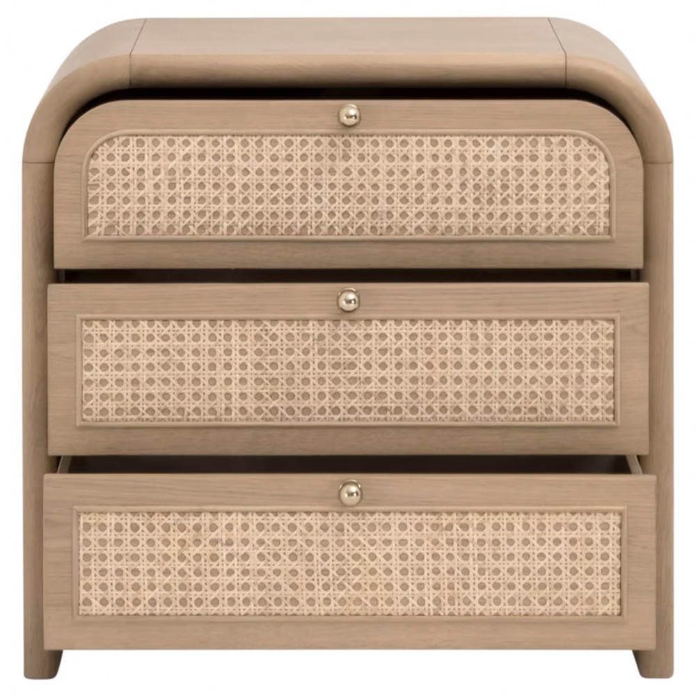 Delphira Coastal Beach Natural Oak Woven Cane Nightstand|