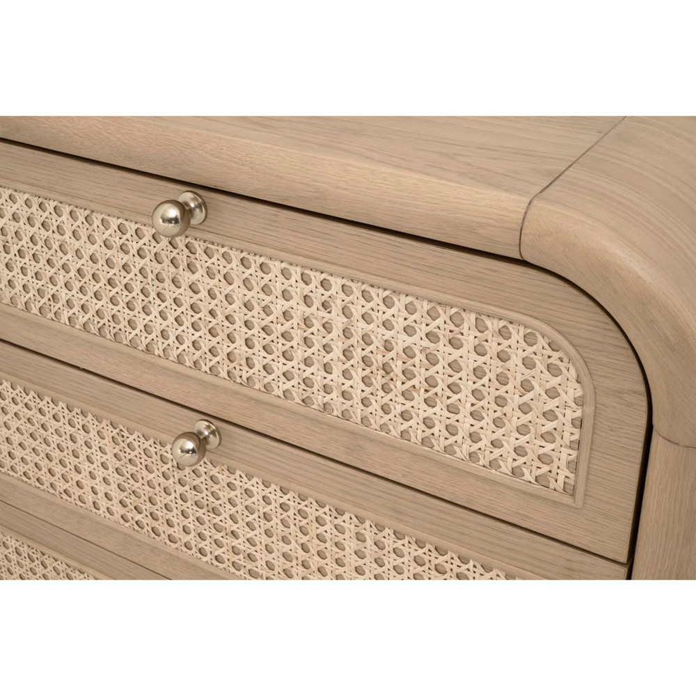Delphira Coastal Beach Natural Oak Woven Cane Nightstand|