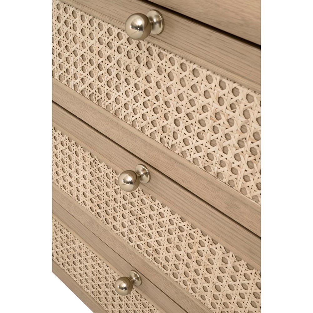 Delphira Coastal Beach Natural Oak Woven Cane Nightstand|