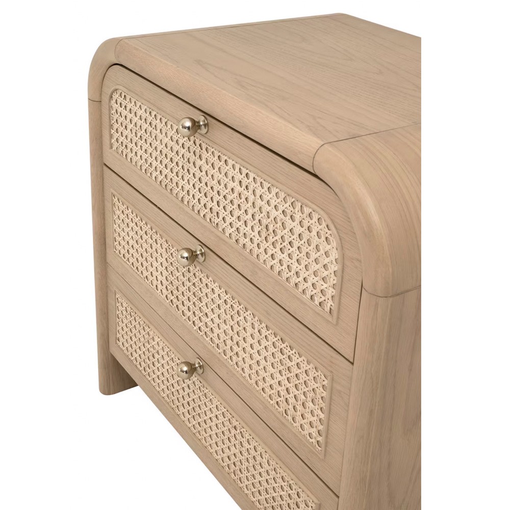 Delphira Coastal Beach Natural Oak Woven Cane Nightstand|