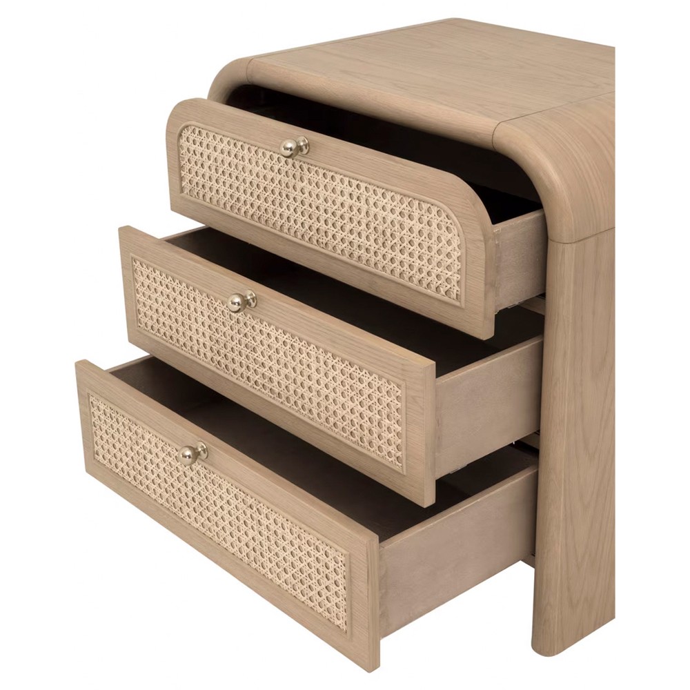 Delphira Coastal Beach Natural Oak Woven Cane Nightstand|