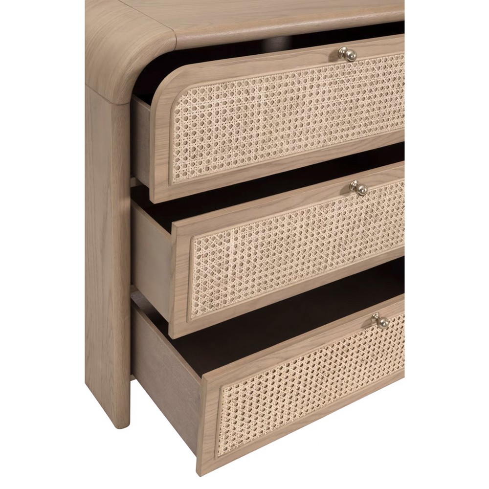Delphira Coastal Beach Natural Oak Woven Cane Double Dresser|