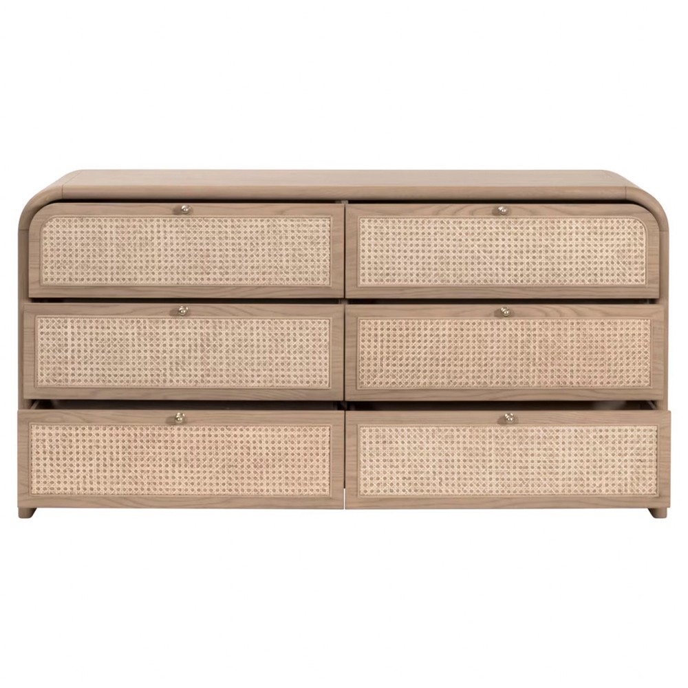Delphira Coastal Beach Natural Oak Woven Cane Double Dresser|