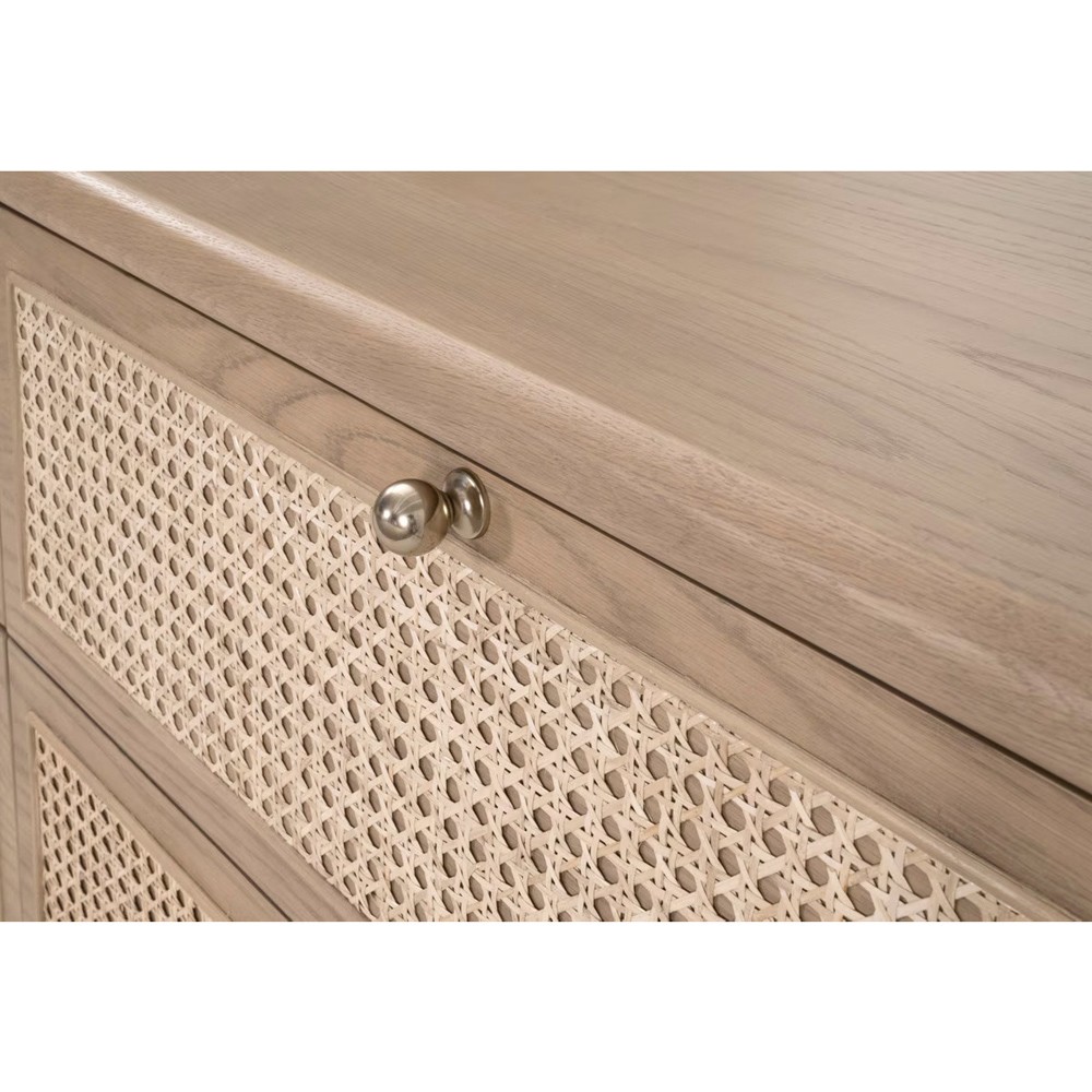 Delphira Coastal Beach Natural Oak Woven Cane Double Dresser|