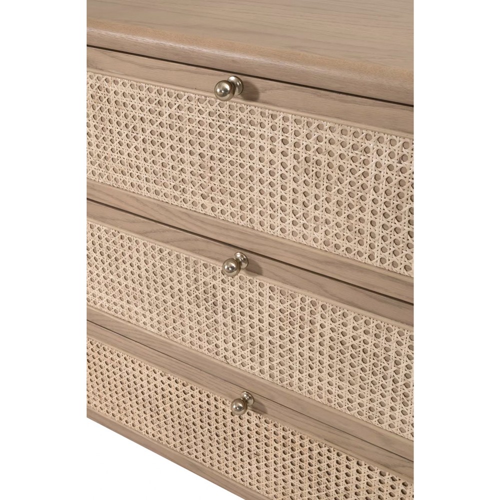 Delphira Coastal Beach Natural Oak Woven Cane Double Dresser|