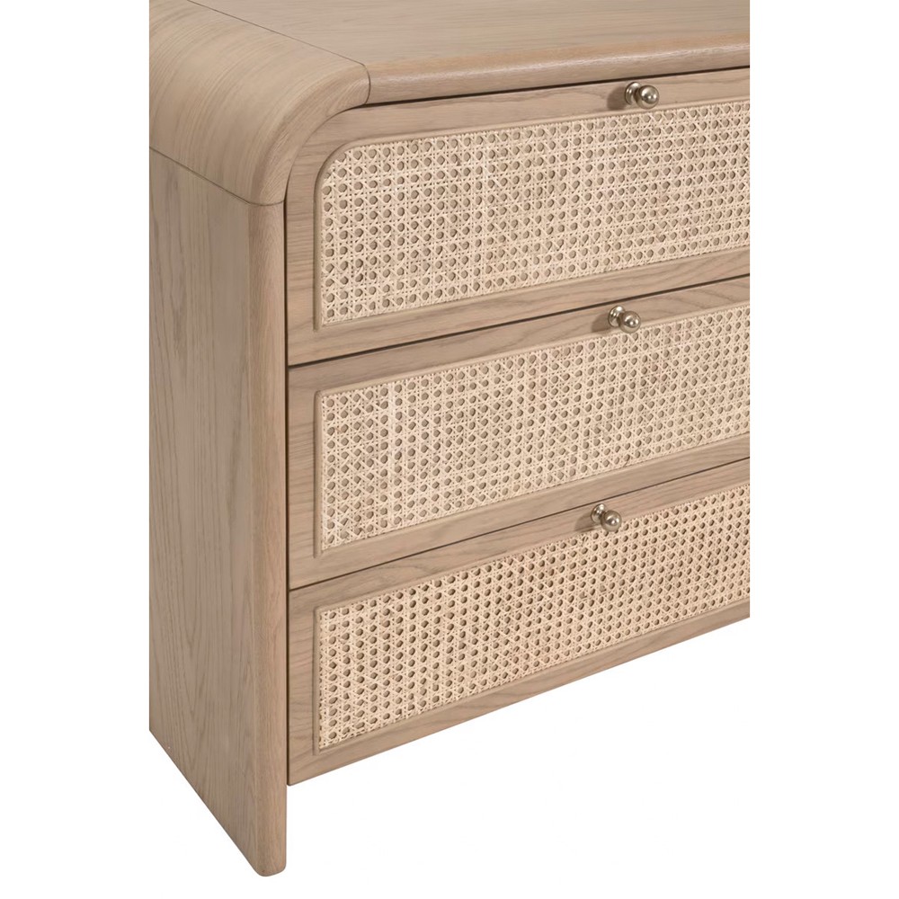Delphira Coastal Beach Natural Oak Woven Cane Double Dresser|