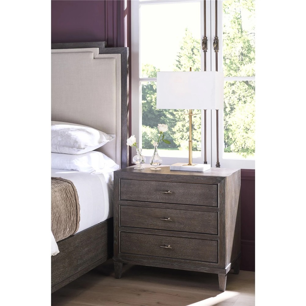 Shara Modern Classic Brown Oak Wide Nightstand|