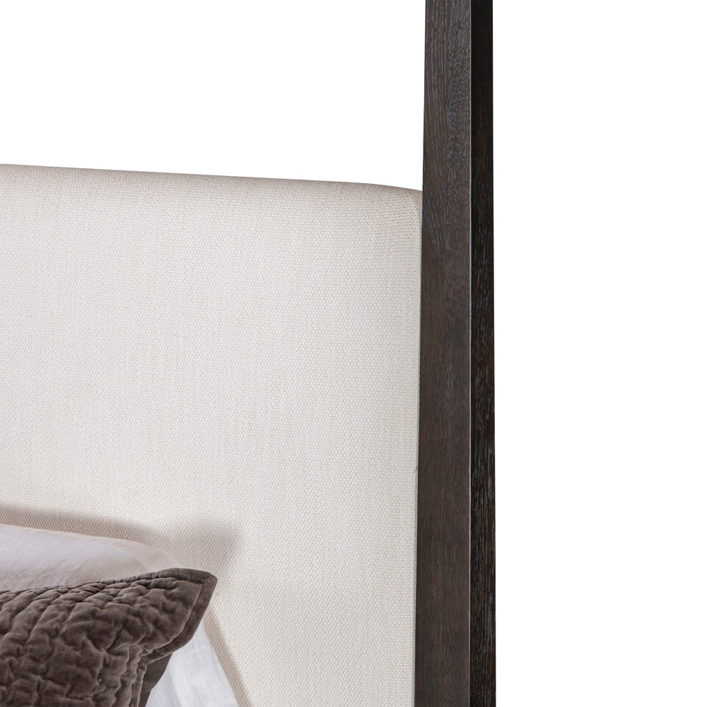 Century Cadence Modern Classic Beige Linen Mocha Oak Canopy Bed - King|